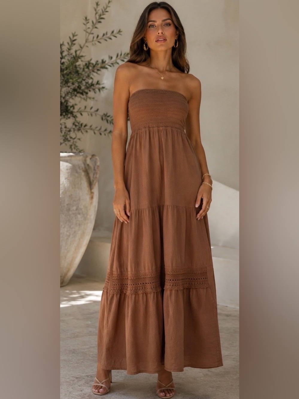 Seaspice Bliss Strapless Maxi Dress in Brown